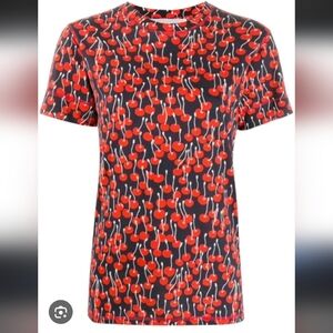 Victoria Beckham Midnight Blue Cherry Print Cotton T Shirt Small